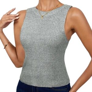 Stylish Twist Back Knitted Shell Top Sleeveless Tank, Grey L, XL, XXL